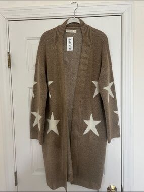 fab'rik Taupe Star Open-Front Cardigan